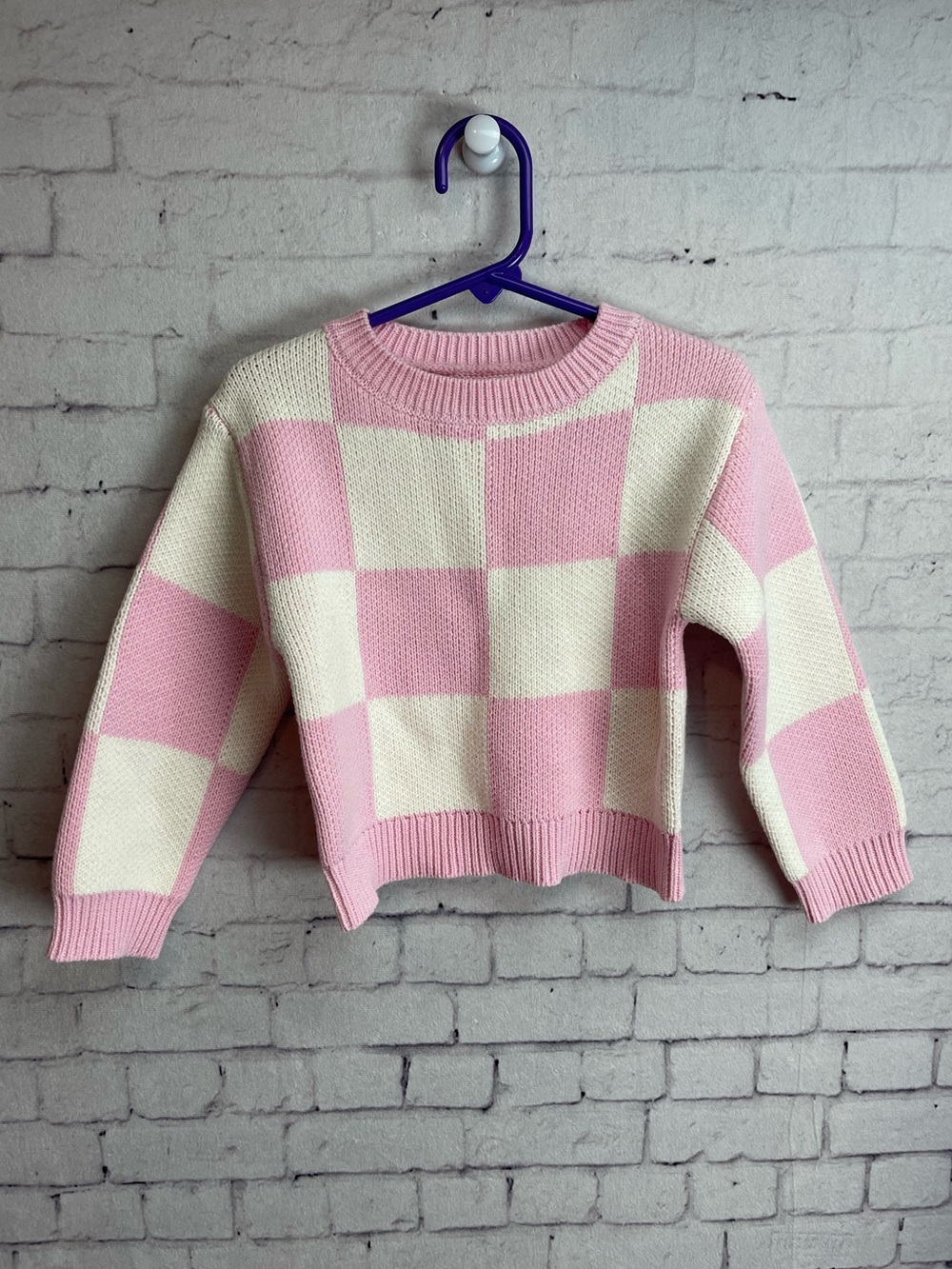 Tullabee size 12-18 months pink and cream checker print sweater new